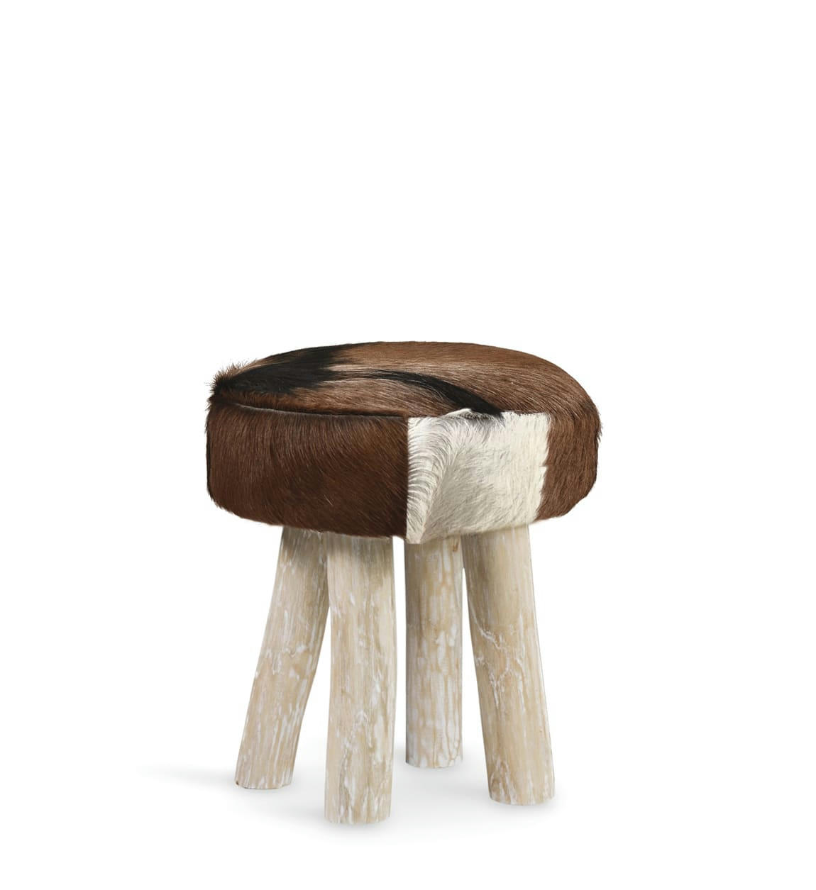 - Tabouret en bois de teck et cuir naturel