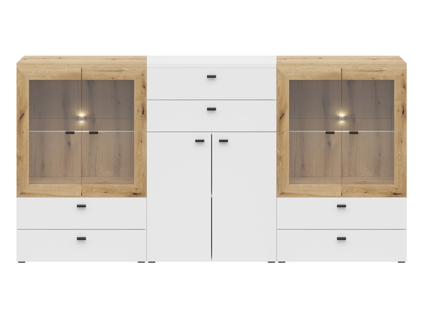 Witryna System64 192 cm z 6 szufladami i drzwiami biały/dąb coast evoke