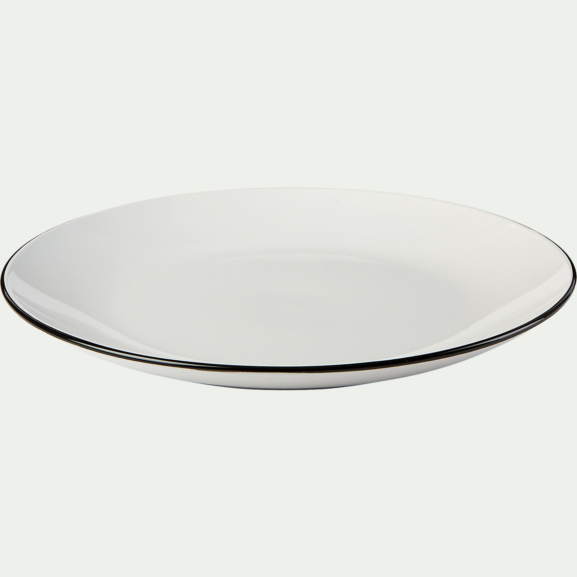 ANNE - Assiette plate en grès avec liseré noir D26,8cm - blanc