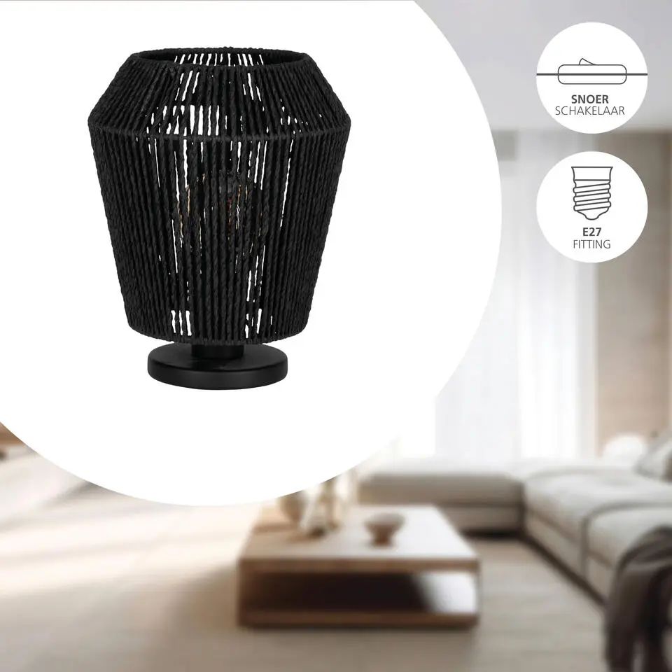 EGLO Persley Tafellamp - E27 - Papier/Staal - Zwart