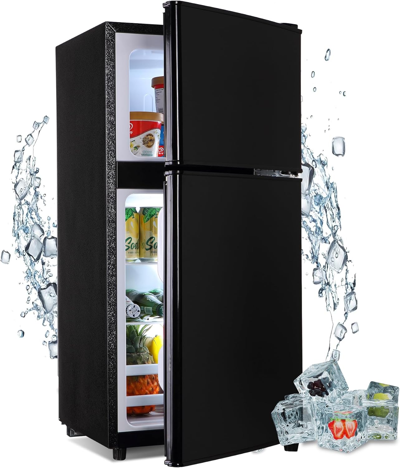 Mini Fridge with Freezer, 3.2 Cu. Ft. Apartment Size Refrigerator with Freezer, Dorm Fridges with Freezer Adjustable Thermostat, Small Refrigerator for Apartment, Office, Kitchen, Dorm, Black