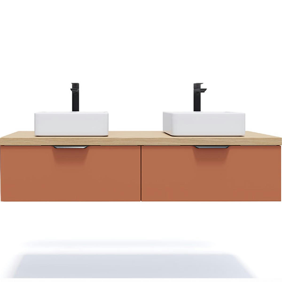 SOHO - Meuble salle de bain 2 vasques posées 140cm 2 tiroirs Terracotta