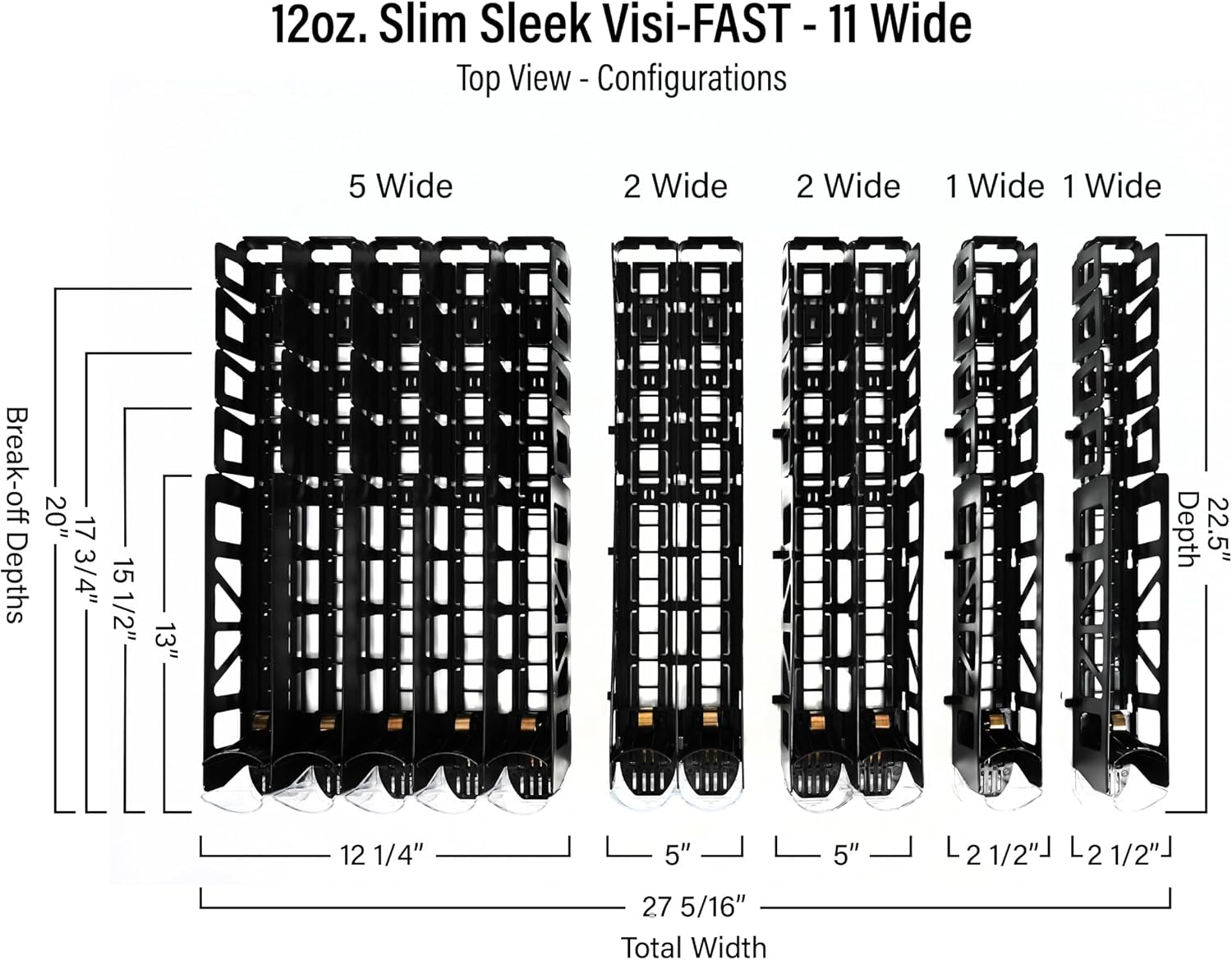 Display Technologies Drink Organizer for Fridge, Visi-Fast Spring-Loaded Beverage Glides for 12oz slim, 11-Wide, 24 D, 6-Pack
