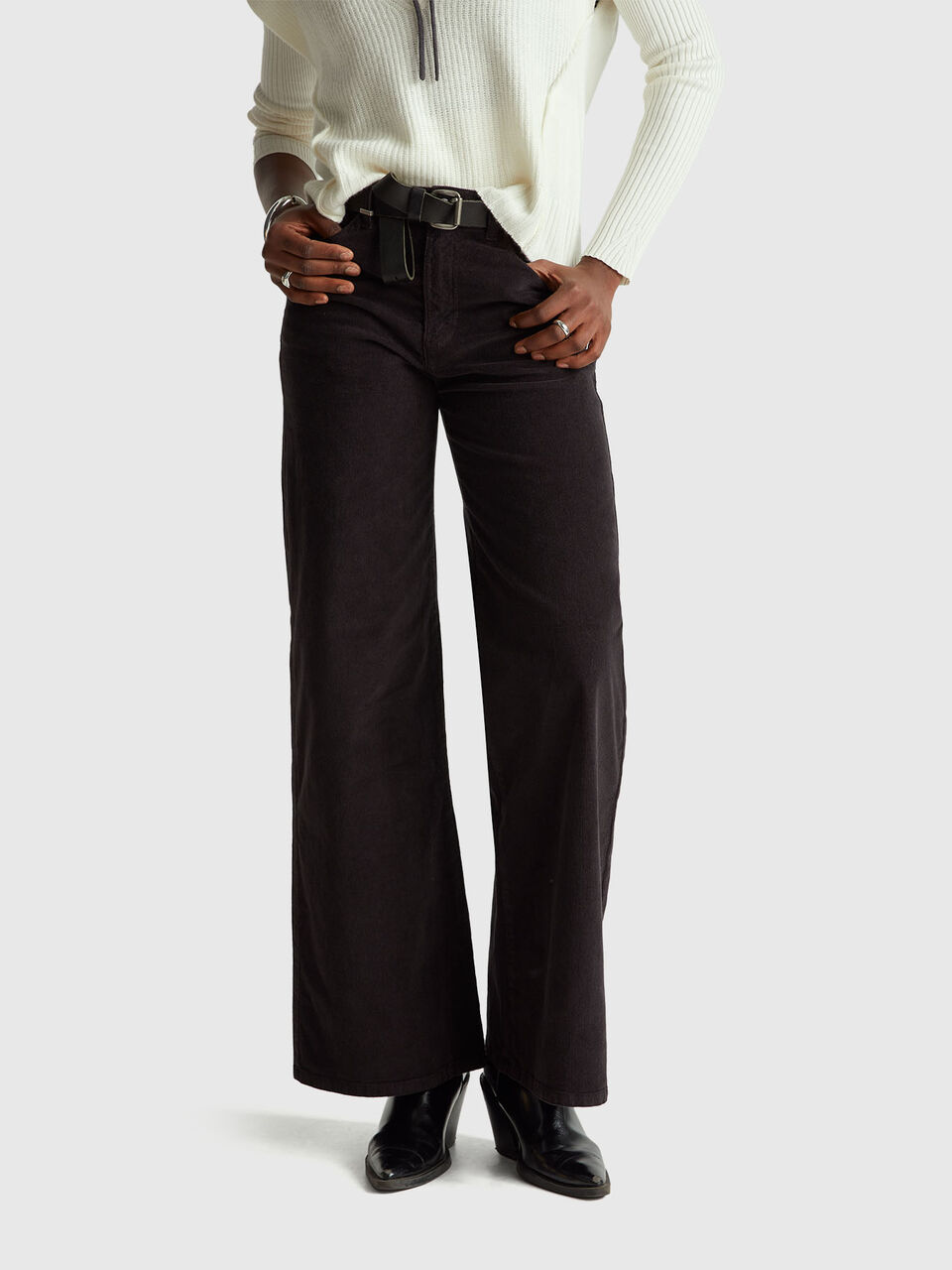 Wide fit velvet trousers