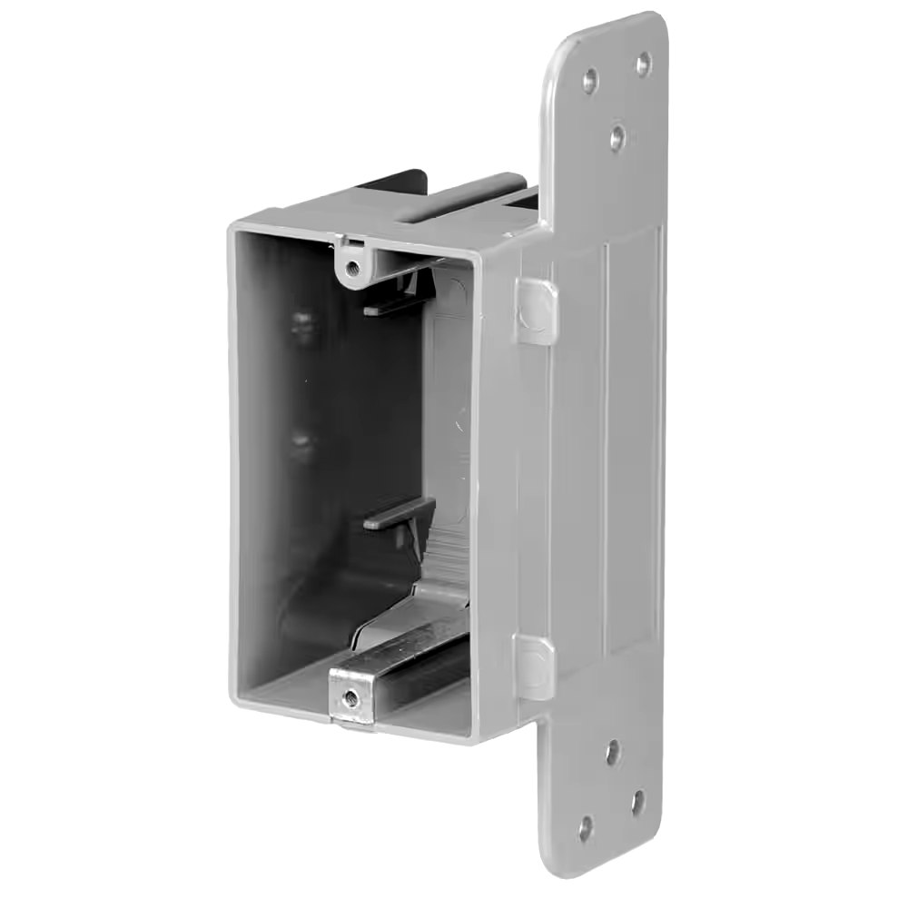 Hubbell 2001R Non Metallic 1 Gang Plastic Device Box with Flush Bracket, Grey, 18 Cubic Inches