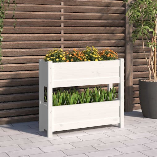 NNEVL Planter White 77x25x66 cm Solid Wood Pine