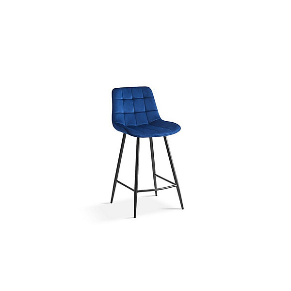 Chaise de comptoir JUTEVelours bleuStyle contemporain H95 cm