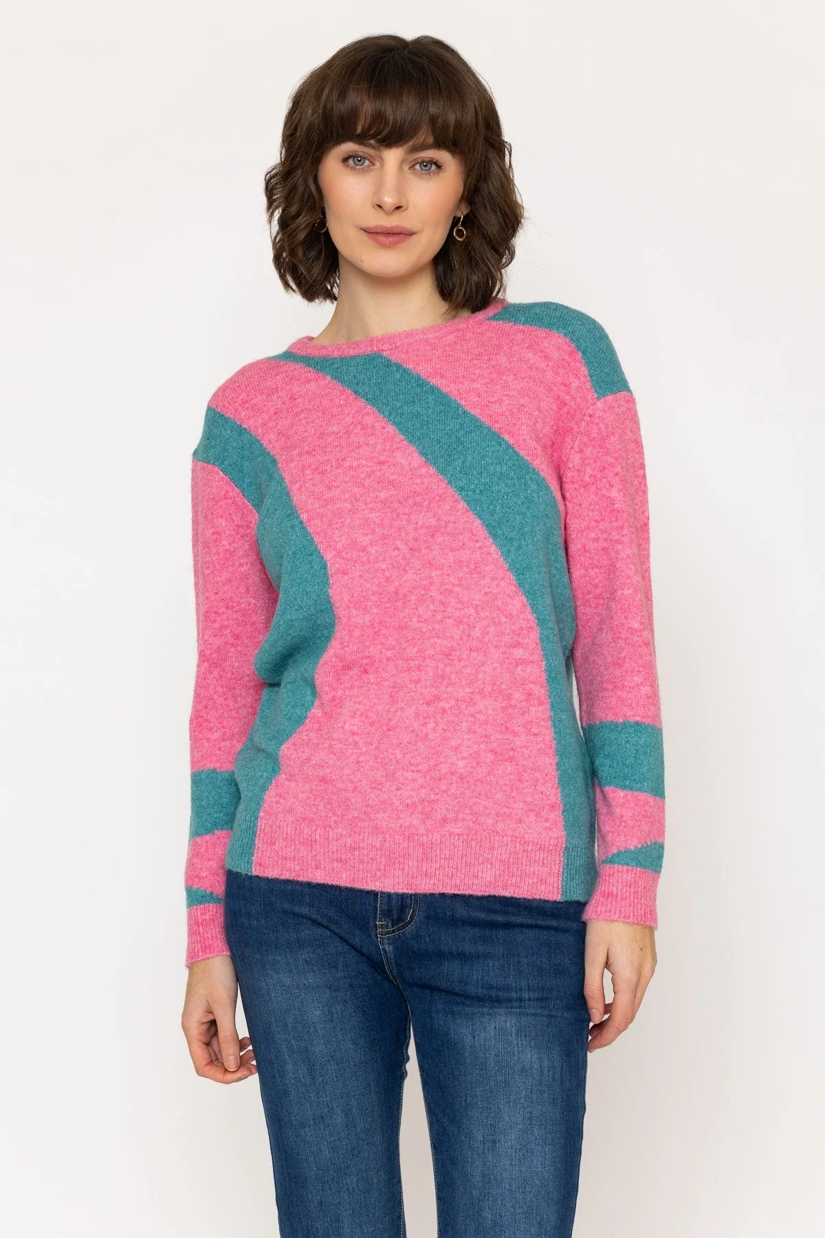 Abstract Pattern Knit Jumper in Pink and Green
