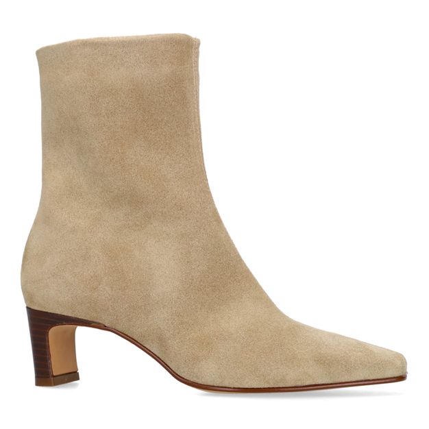 Beige suède enkellaarsjes met hak