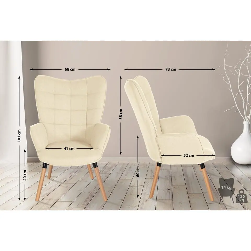 CLP Fauteuil Garding natura Frame - Stof - creme