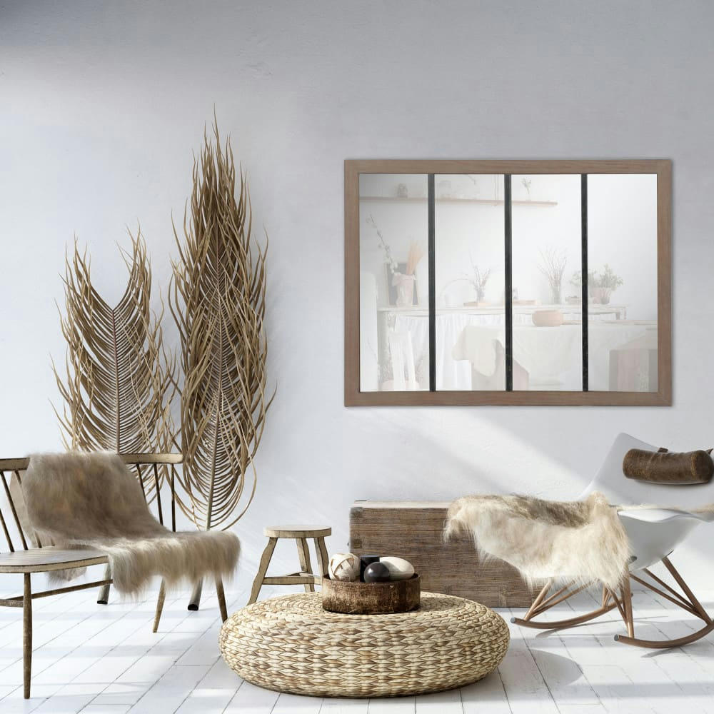 FRANK - Miroir verrière en métal et bois 120x80cm bois foncé