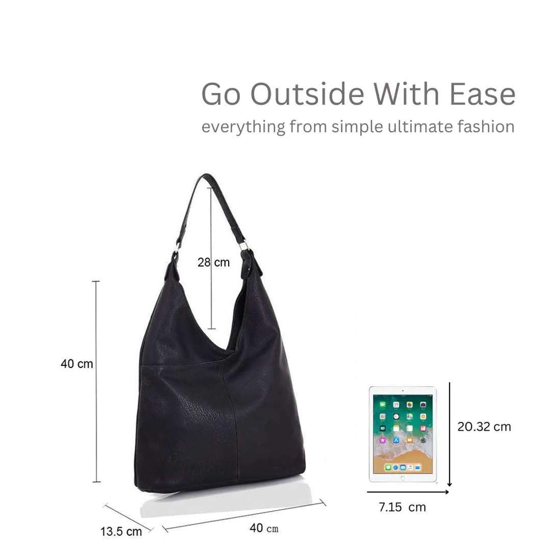 Kitise Large V Silhouette Slouch PU Leather Tote Bag