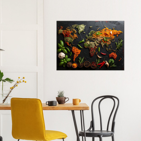 Obraz do kuchni restauracji baru jadalni, Mapa świata przyprawy 30x20