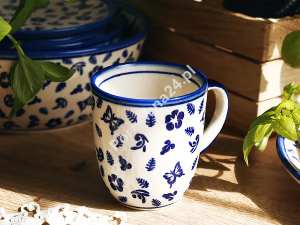 Kubek 0,3 L Bolesławiec - Niebieskie Motyle