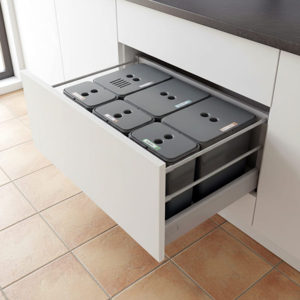 Zestaw koszy do segregacji FLEXI do szuflady BLUM 80–90 cm 3x16L 3x8L filtr