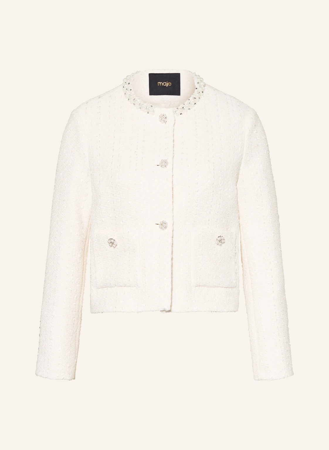 maje Kastenjacke aus Bouclé mit Schmucksteinen