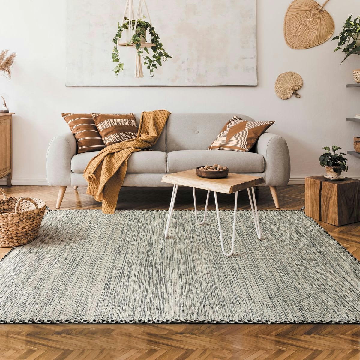 SAHARA - Tapis 100% coton tissé et tressé blanc 160x230