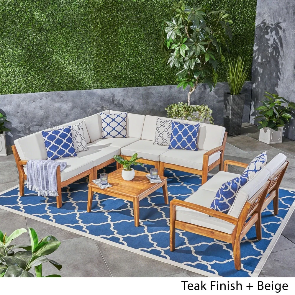 Grenada Outdoor Acacia Wood 7-seater Sectional Set by Christopher Knight Home