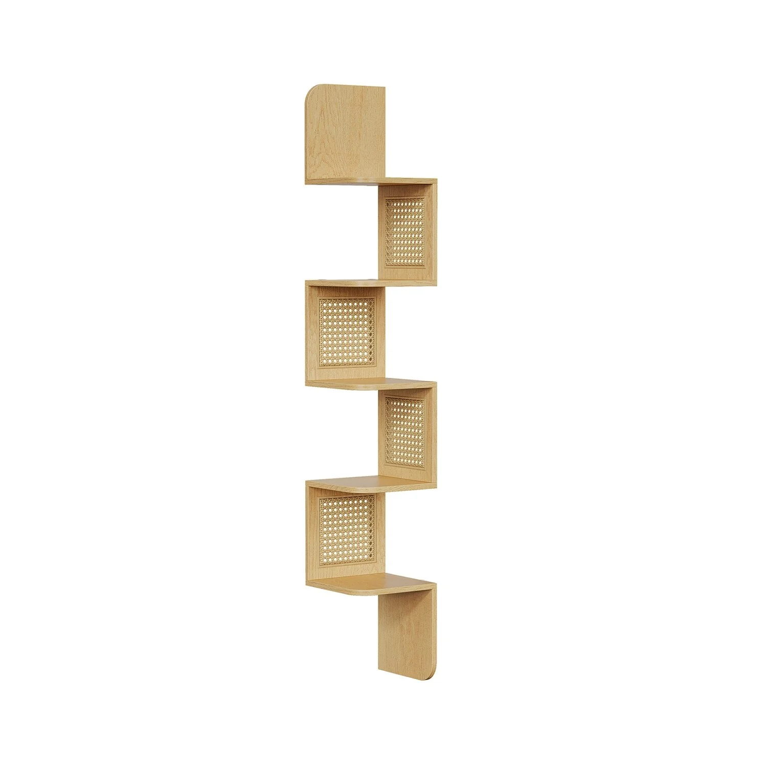 5-Tier Space-Saving Modern Zigzag Corner Shelf Wall-Mounted Display for Bedroom or Living Room - 7.9D x 7.9W x 49.6H