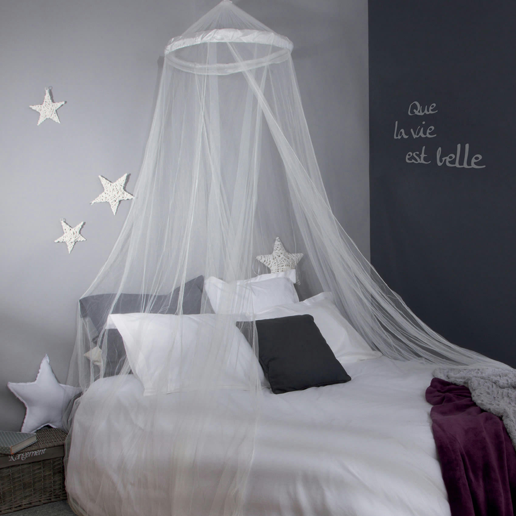 - Ciel de lit moustiquaire polyester blanc 60x250 cm
