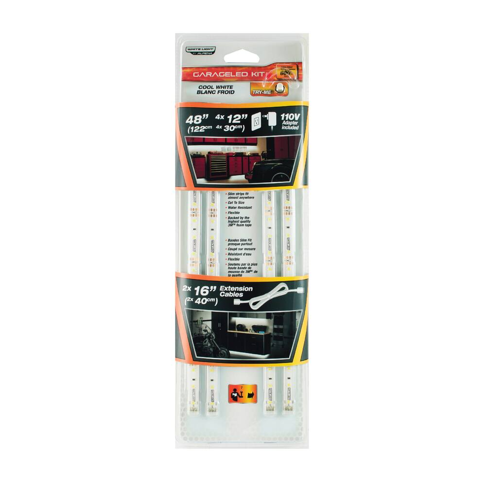 Alpena 77045 450LM LED Garage Light Strip Kit, Adhesive w/ Inline Switch, Cool White