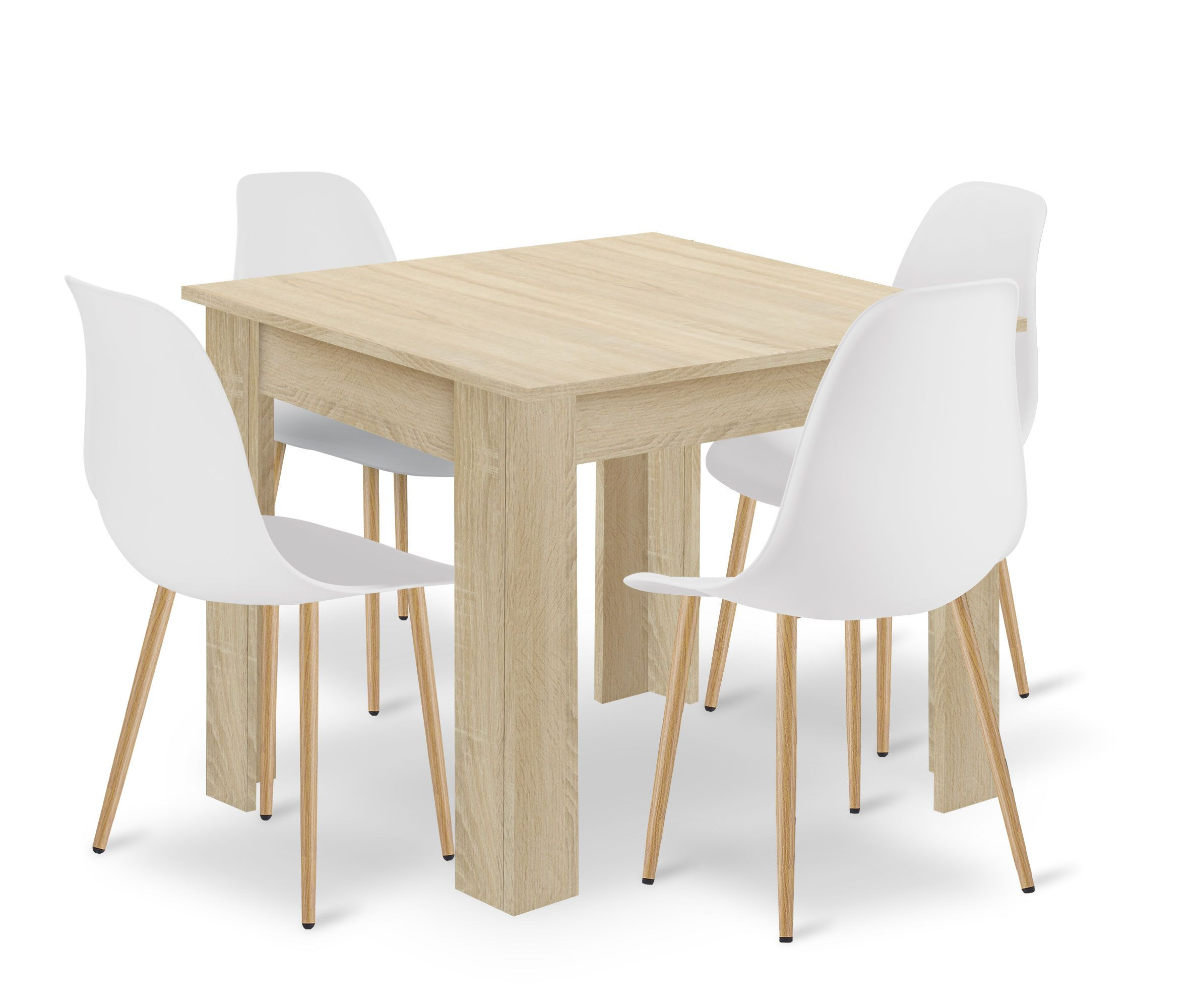 Stół do kuchni 80x80 cm sonoma   4 krzesła białe nogi naturalne kpl.