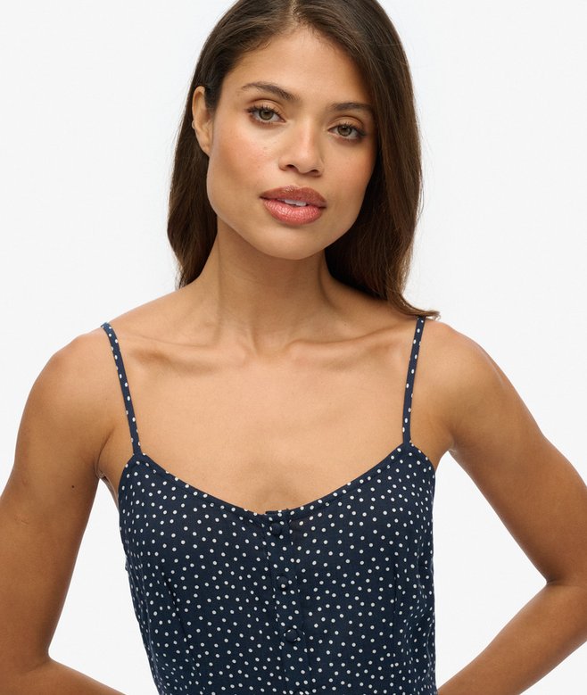 Printed Button-Up Cami Midi Dress