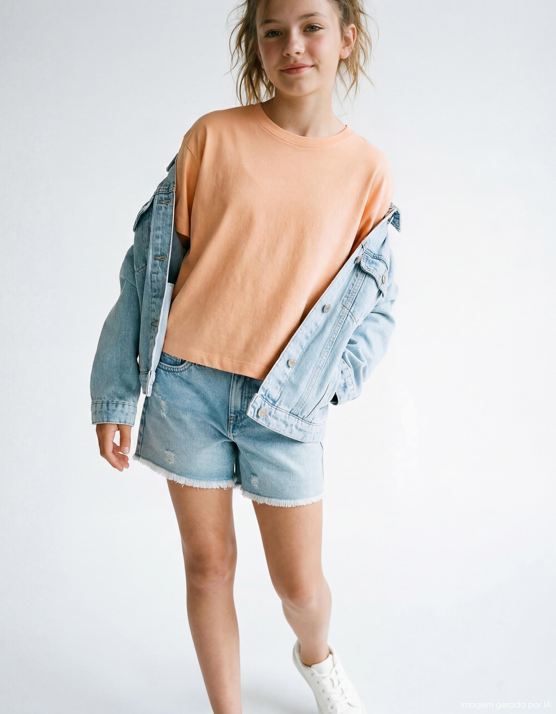 T-shirt, Menina, Laranja Claro