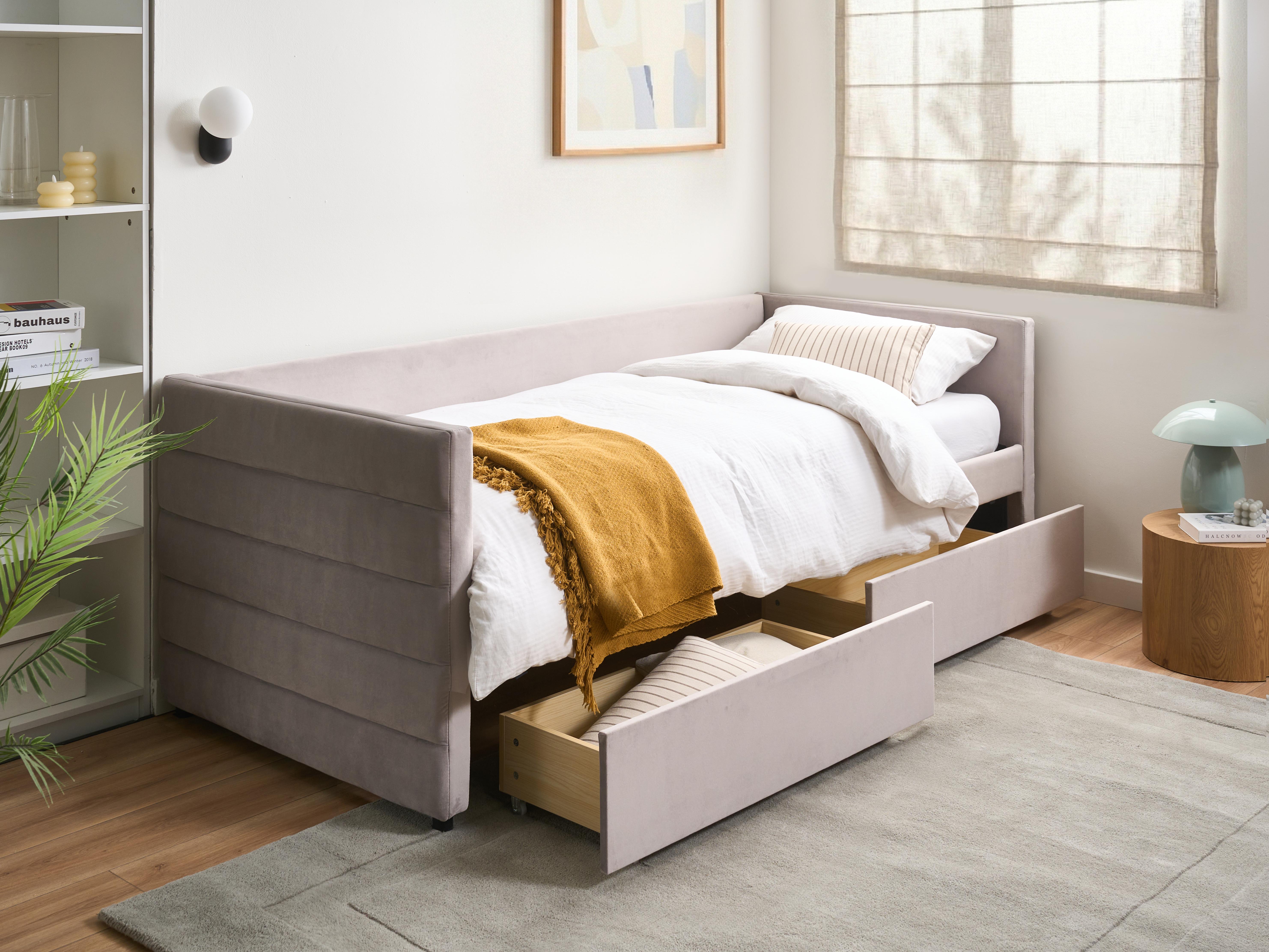 Daybed with Storage Velvet MARRAY 90 x 200 cm (EU Single) Light Grey