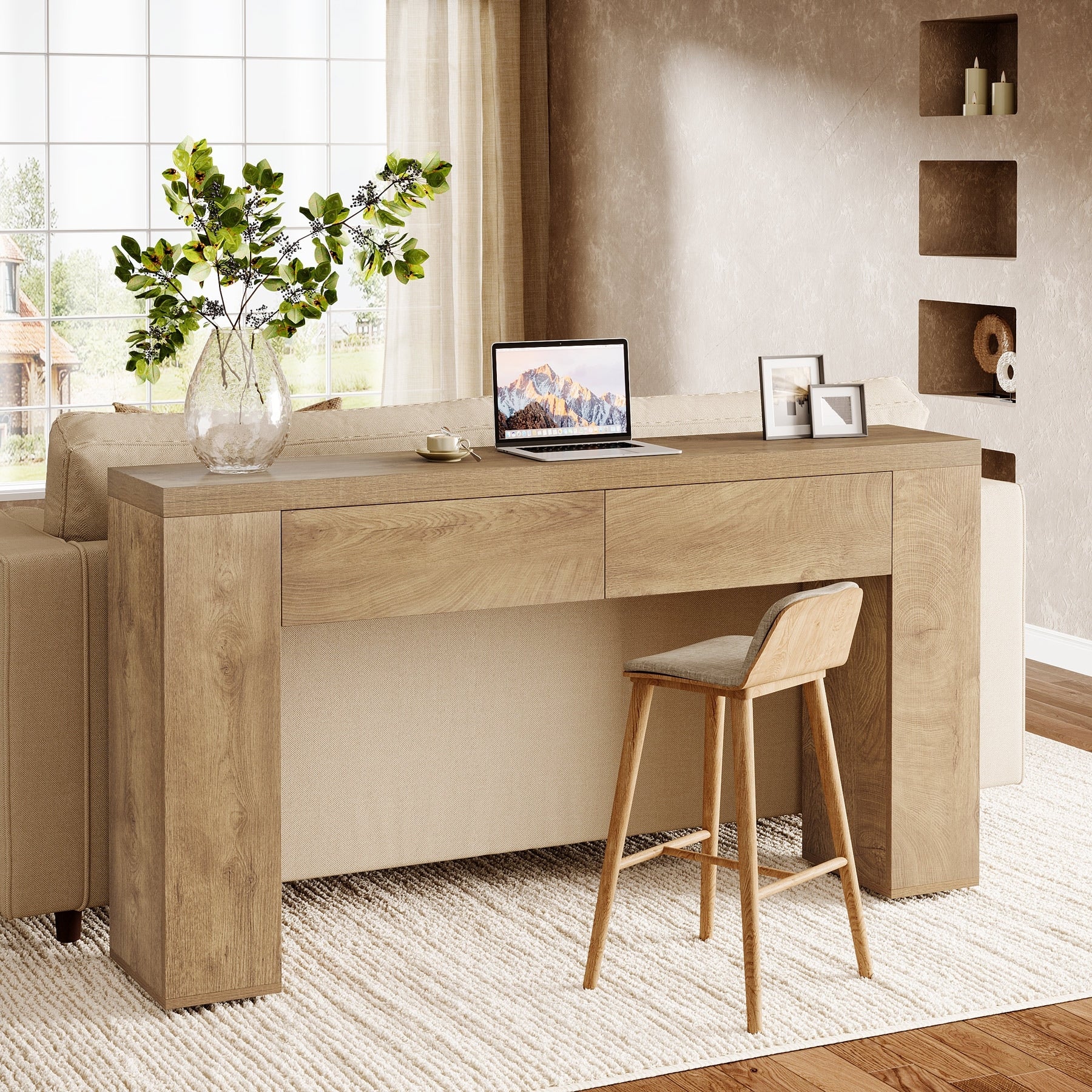 63 Industrial Console Sofa Table with Drawers for Entryway