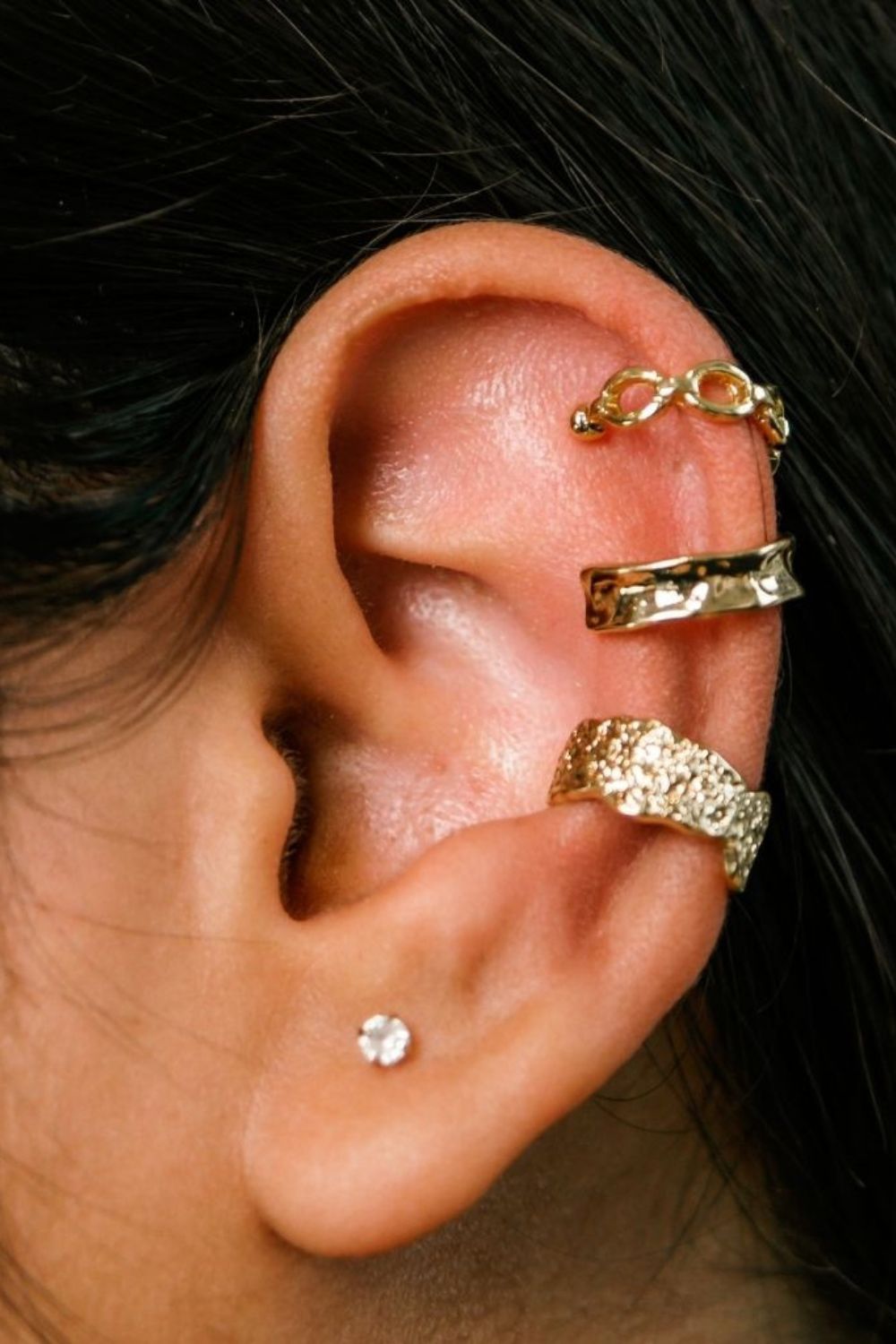 The Colourful Aura 3 Piece Non Piercing Hammered Wire Ear Wrap Cuff