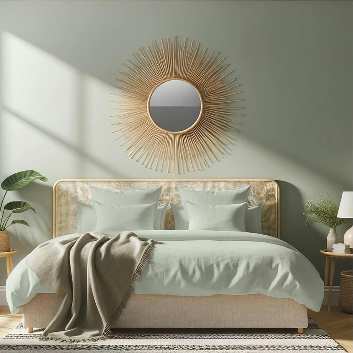 JULIA - Drap housse satin de coton  160x200x30 vert amande