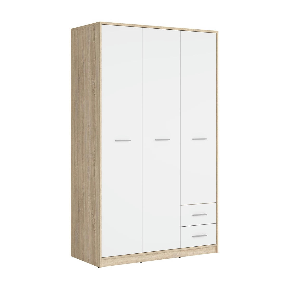- Armoire 3 portes 2 tiroirs stratifiés naturel et blanc