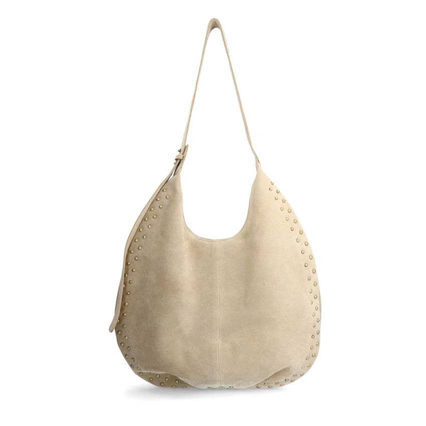 Manfield Beige suède schoudertas met studs