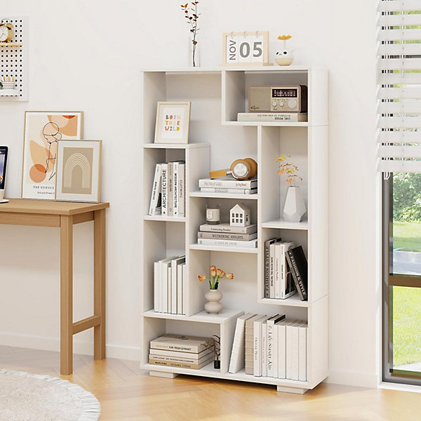 Bibliothèque Salon 120CM, Plusieurs Etagères Bacs Cubes Ouvertes,Organisateur de Rangement, Charge 15 10KG, 70x20x120cm Blanc