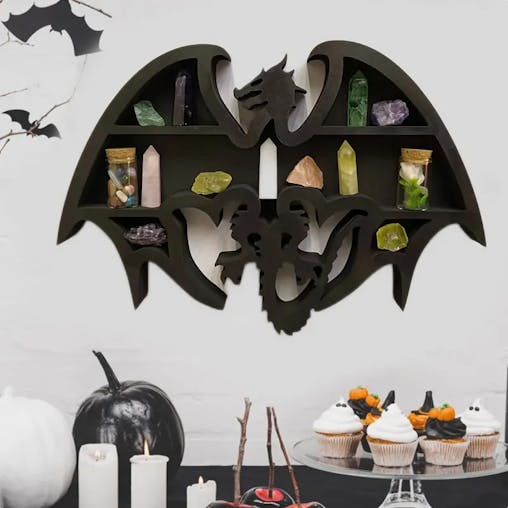NNETM Dragon Guardian: Handcrafted Wooden Crystal Wall Display