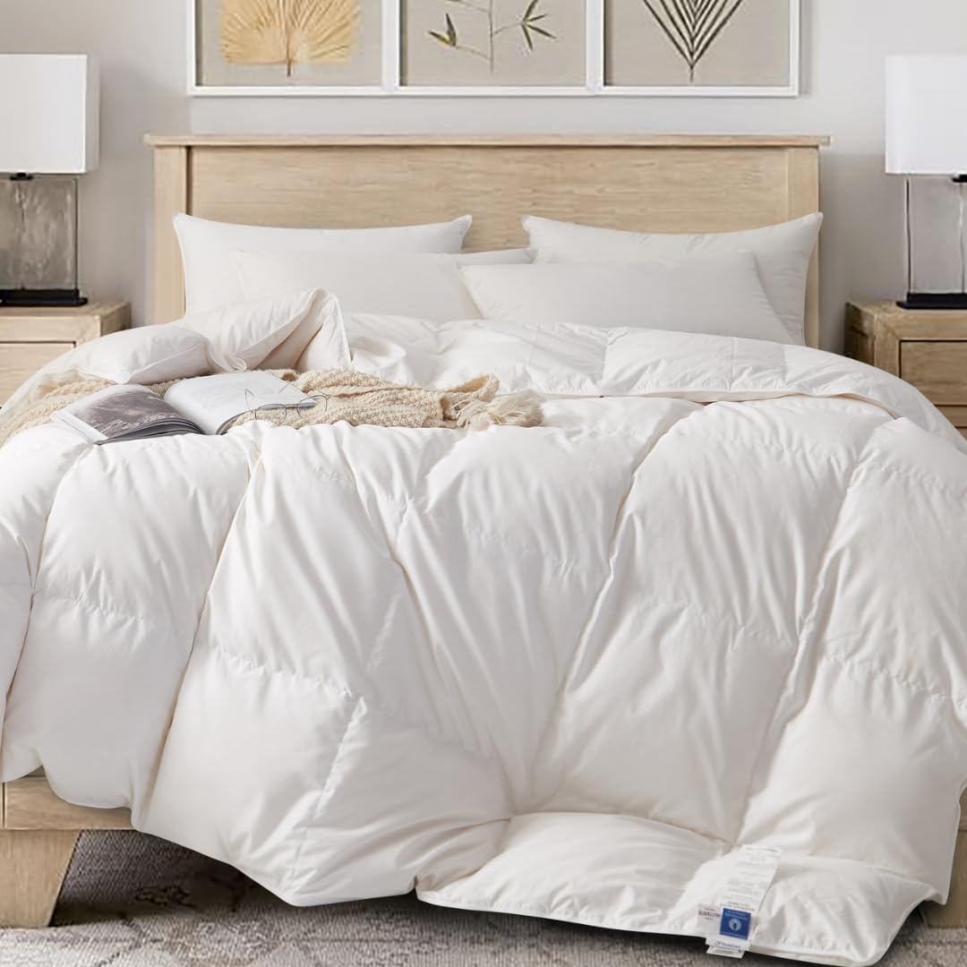 Royal Elite-Canadian Down Comforter Queen Size- Made in Canada White Down Duvet Insert with Corner Tabs- RDS Certified- Oeko Tex Cotton Shell
