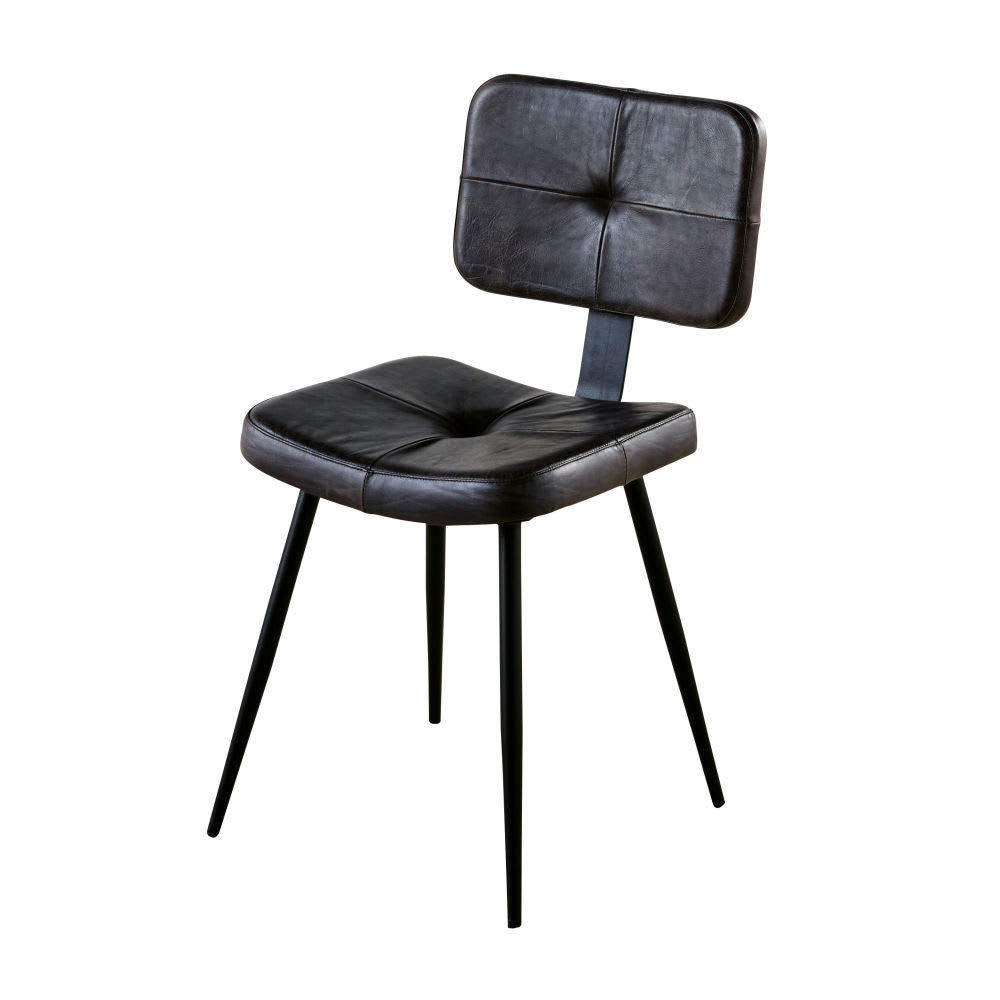 Pierce - Chaise en cuir de buffle et métal noirs