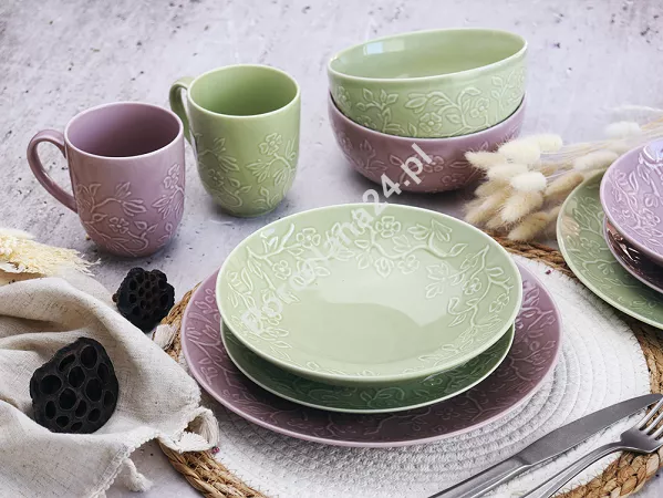 Serwis obiadowo-herbaciany na 6 osób (26 el) Lubiana - Hanami Pistacjowa Zieleń / Pudrowy Róż