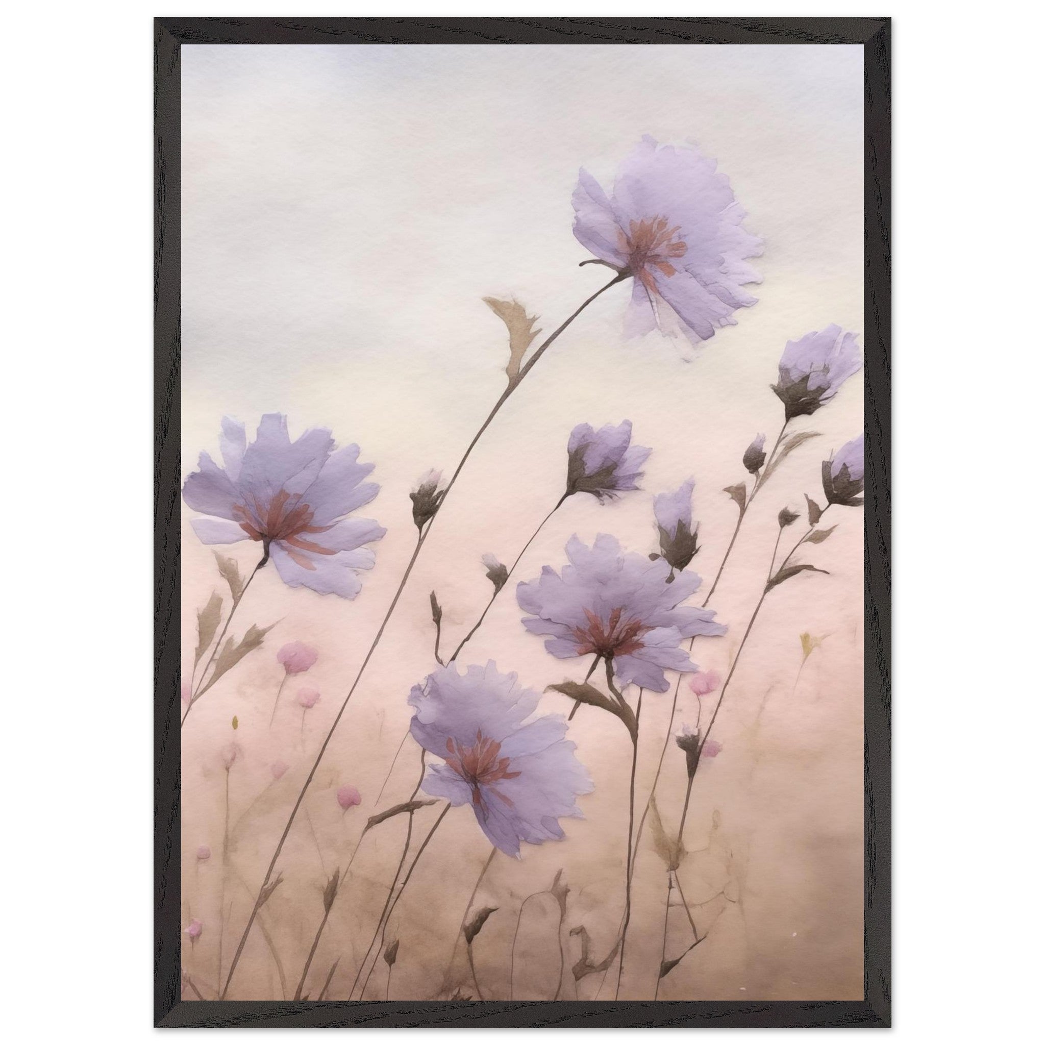 Artfulprints Poster met Lijst Flower aquarel 2  - 50x70 cm - Roze