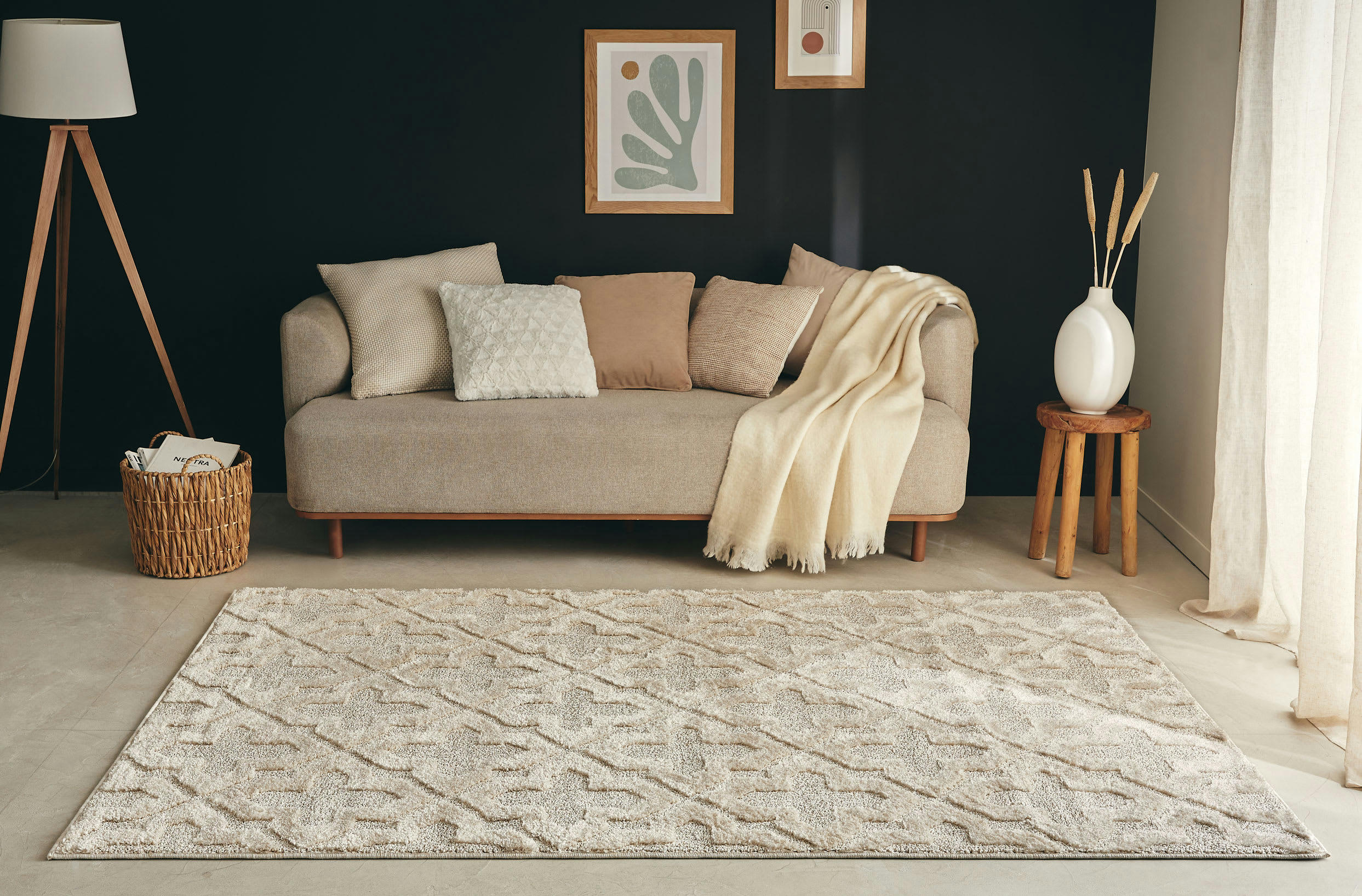 HARMONIE - Tapis de salon motif contemporain crème 80x150
