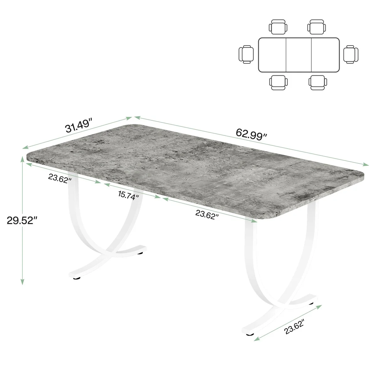 Rectangular Dining Table for 4 to 6, 63 Inch Kitchen Table with Faux Marble Finish