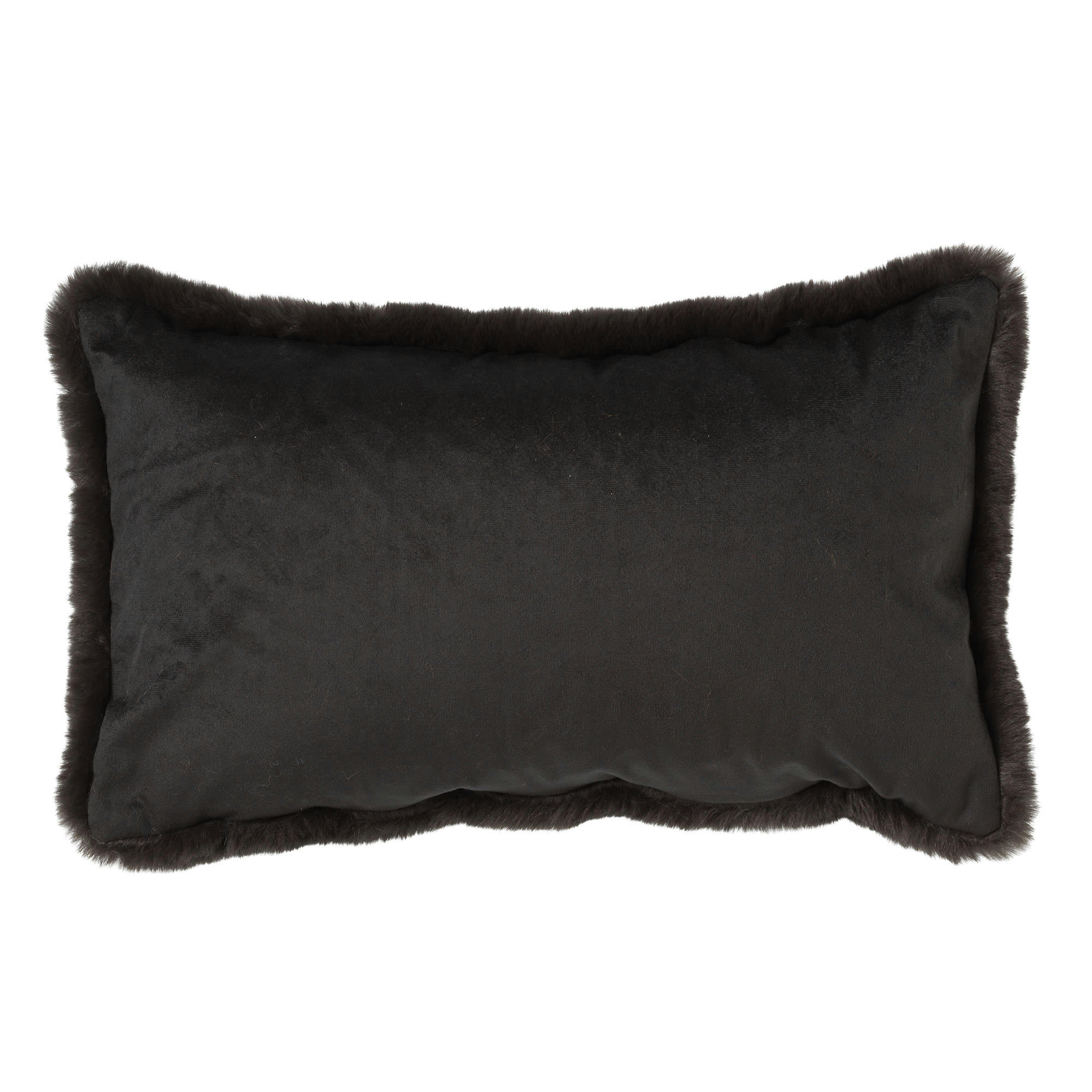 ZAYA - Coussin - noir fausse fourrure 30x50 cm uni