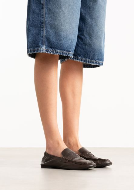 Bruine leren loafers met rimpel design