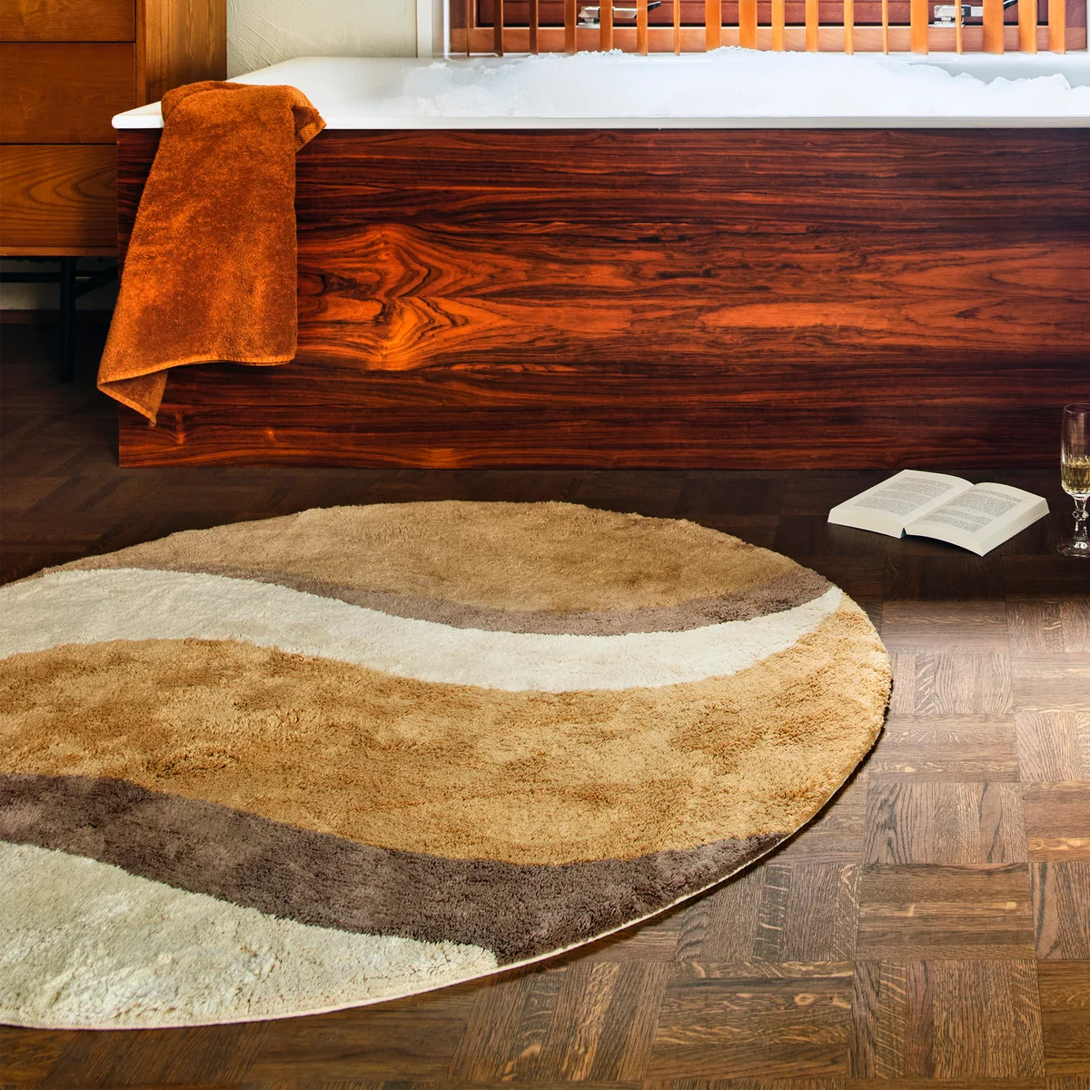 HKliving - Natural Waves Badematte, Ø 120 cm, braun