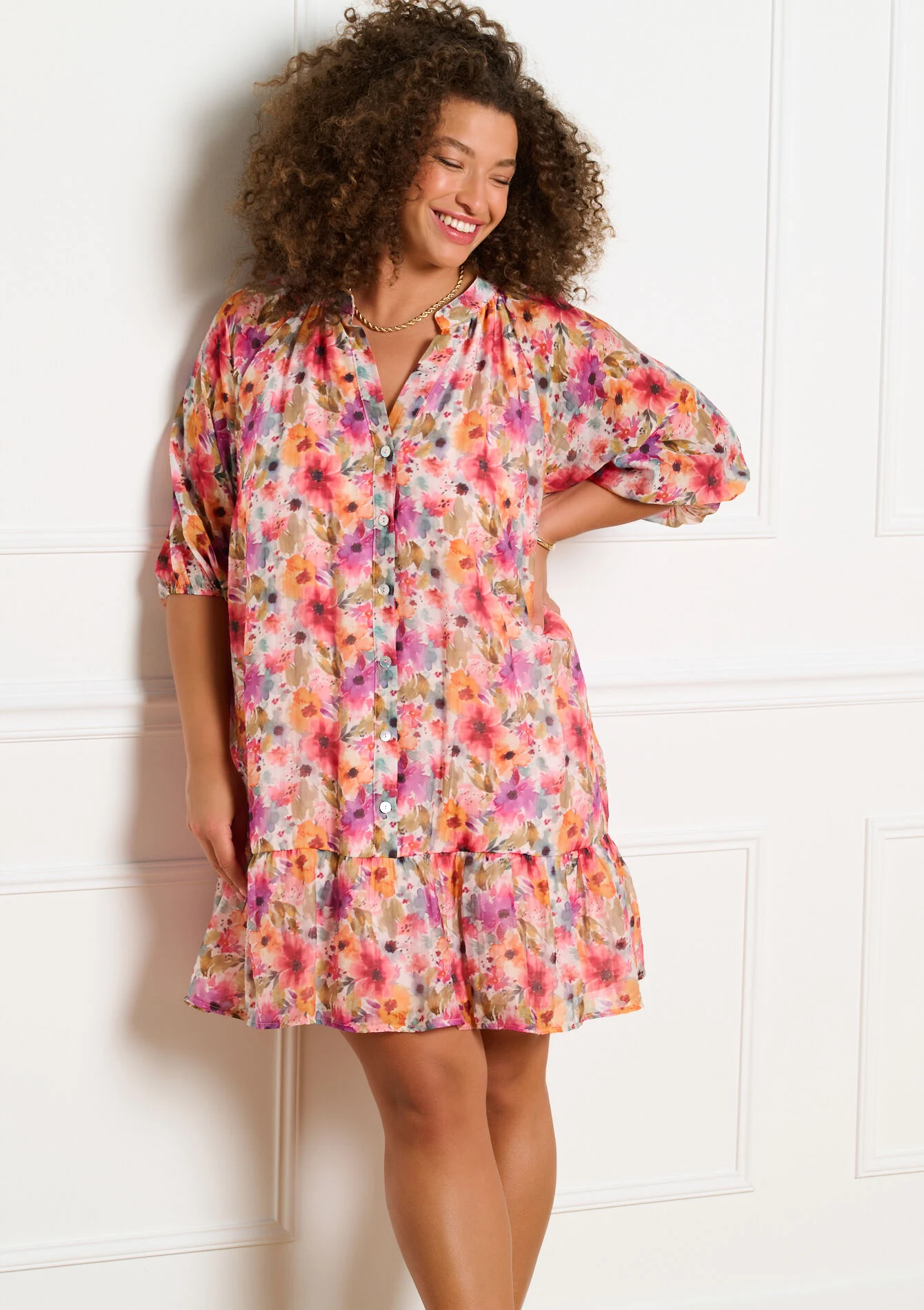 Mini jurk met vloeiende print