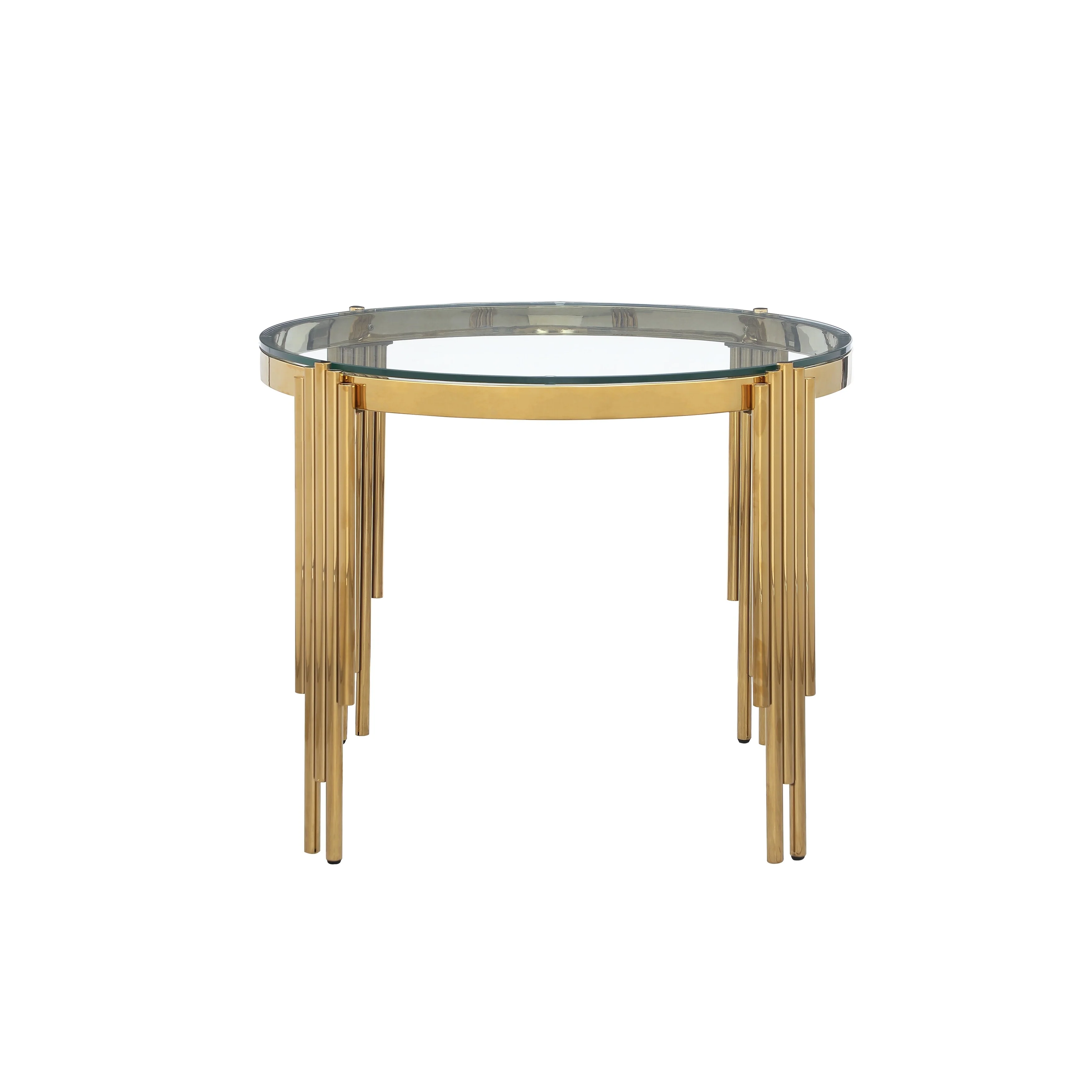 38.6 Round Glass Dining Table, Tempered Glass Tabletop and Polished Gold Legs, Modern Style Table