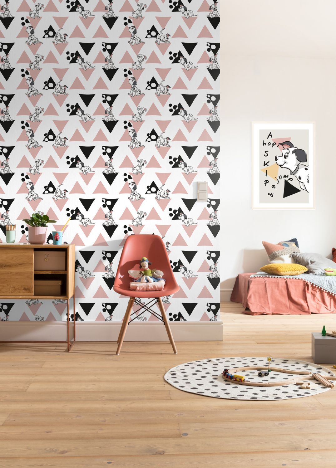 Sanders & Sanders fotobehang 101 Dalmatiërs oudroze en zwart wit - 200 x 280 cm - 611695