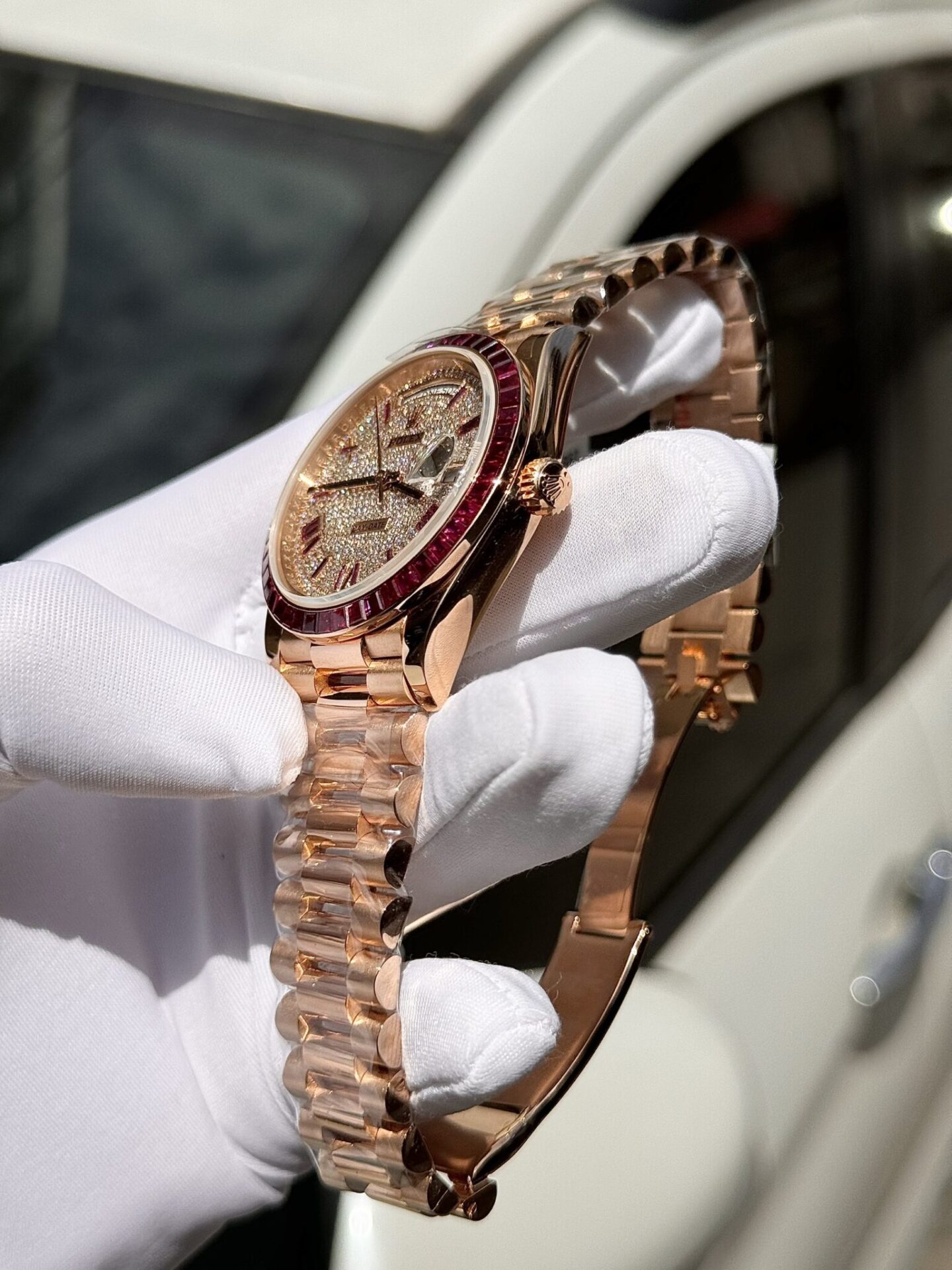 Rolex Day-Date RG Plated Diamond Dial Diamond 40mm Super Clone