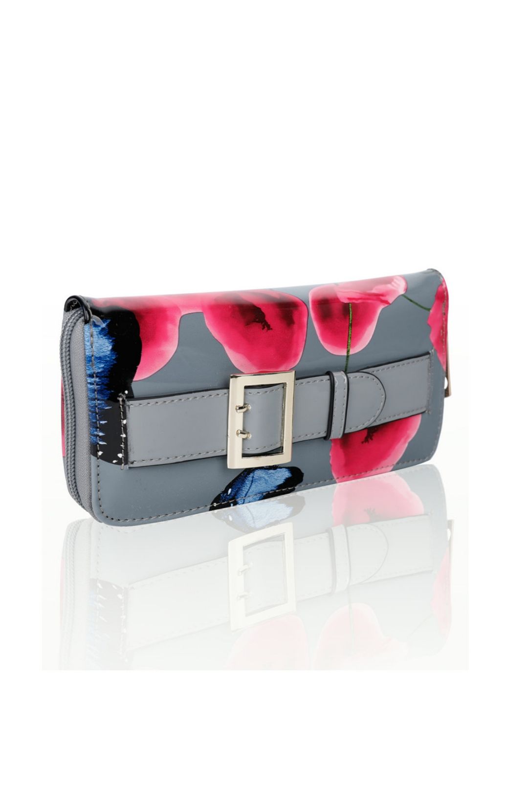 Fontanella Fashion Blooms PU Patent Poppy Flower & Butterfly Zip Wallet